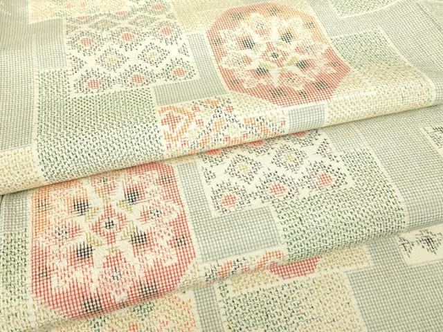 平和屋着物▽本塩沢 単衣 正倉院花文 正絹 逸品 DABE4645az