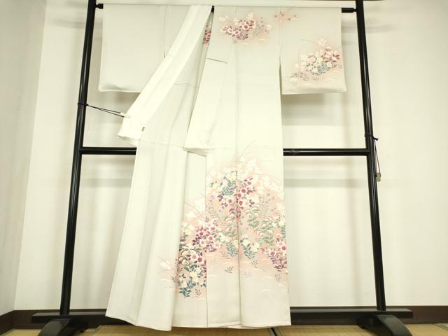 平和屋着物▽訪問着 単衣 草花文 暈し染め 三越扱い 正絹 逸品 DABE4646az