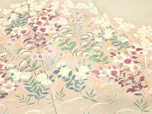 平和屋着物▽訪問着 単衣 草花文 暈し染め 三越扱い 正絹 逸品 DABE4646az