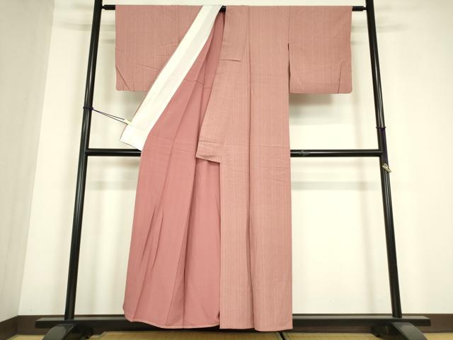平和屋着物▽上質な小紋 単衣 縞 正絹 逸品 DABE4649az