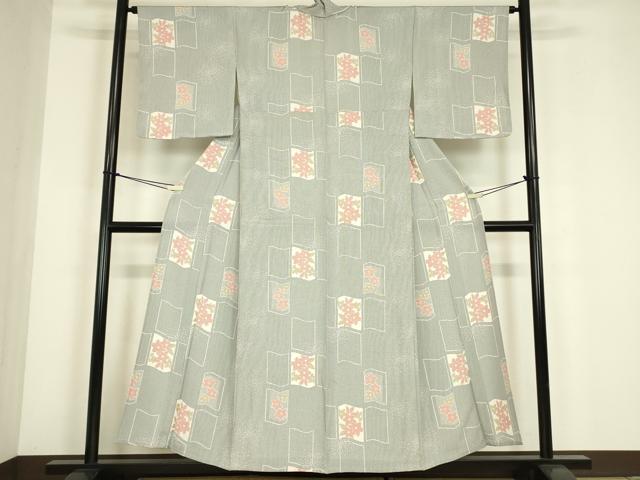 平和屋着物▽上質な小紋 単衣 色紙花文 正絹 逸品 DABE4650az