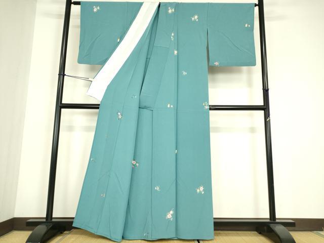 平和屋着物▽上質な小紋 単衣 友禅 菊唐草文 正絹 逸品 DABE4652az