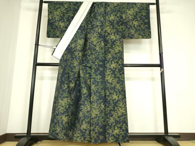 平和屋着物▽上質な紬 単衣 樹林文 正絹 逸品 DABE4655az