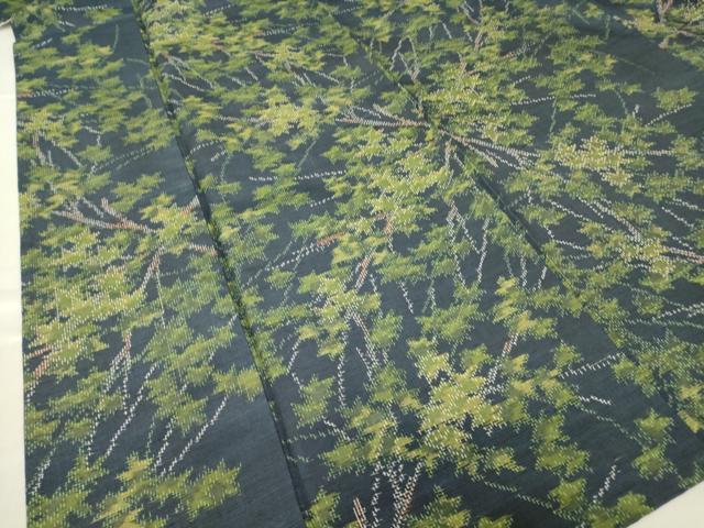 平和屋着物▽上質な紬 単衣 樹林文 正絹 逸品 DABE4655az