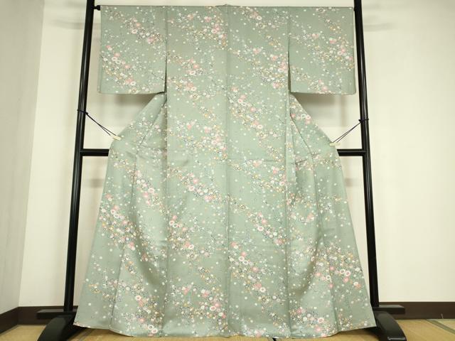 平和屋着物▽上質な小紋 単衣 吉祥枝花文 正絹 逸品 未使用 DABE4658az