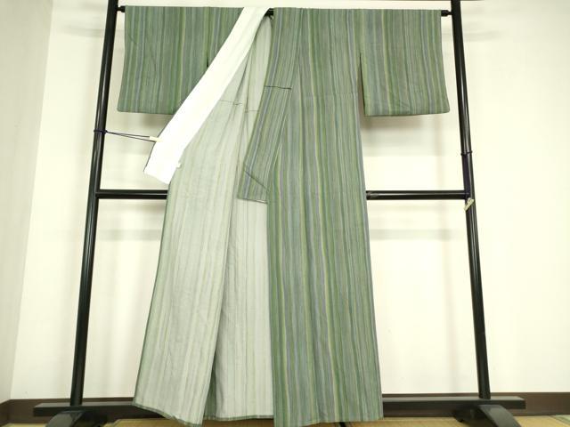 平和屋着物▽上質な小紋 単衣 縞 正絹 逸品 DABE4659az