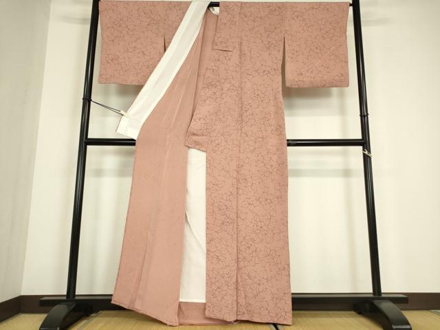 平和屋着物▽上質な小紋 単衣 草花文 鬼しぼ縮緬 正絹 逸品 DABE4663az