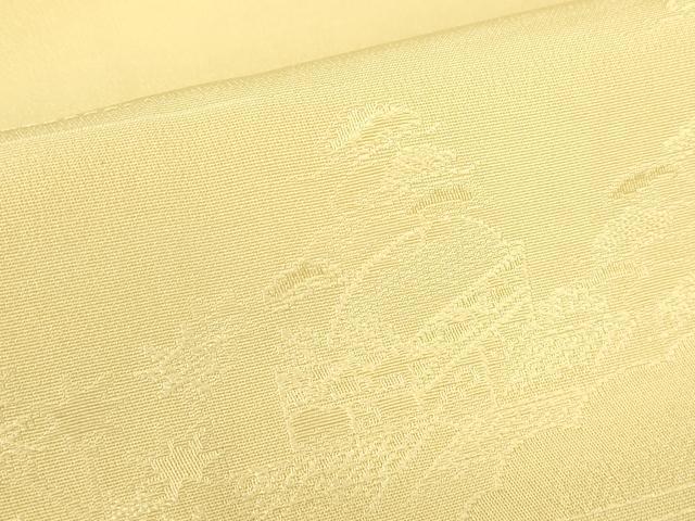 平和屋着物▽上質な色無地 単衣 山車 風景地紋 蜂蜜色 正絹 逸品 DABE4673az