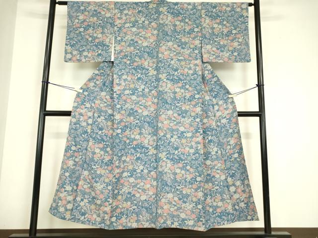 平和屋着物▽上質な小紋 単衣 草花文 正絹 逸品 DABE4684az