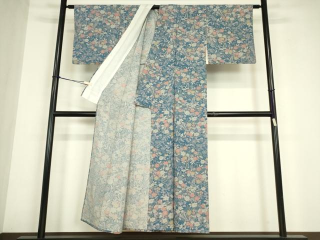 平和屋着物▽上質な小紋 単衣 草花文 正絹 逸品 DABE4684az