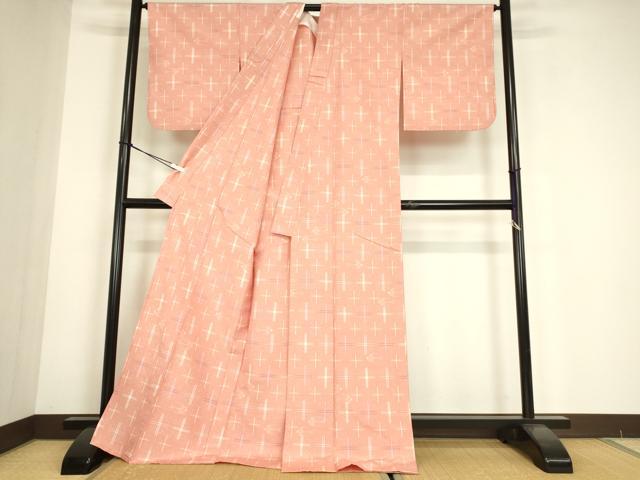 平和屋着物▽上質な紬 単衣 燕絣 正絹 逸品 DABE4695az