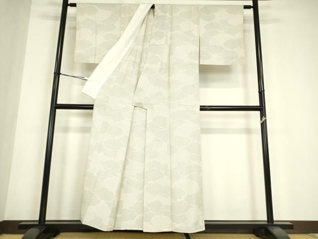 平和屋着物▽本塩沢 単衣 雲重ね文 110亀甲 正絹 逸品 DABE4697az