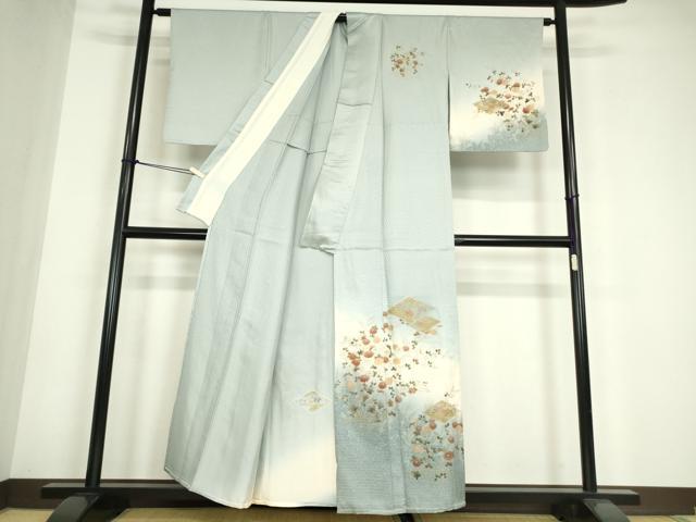 平和屋着物▽中国三大刺繍 スワトウ刺繍 汕頭刺繍 訪問着 単衣 菱花文 暈し染め 金彩 正絹 逸品 DABE4715az