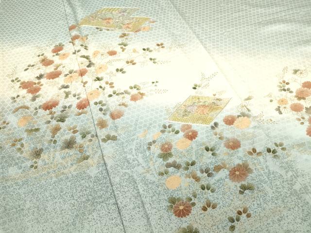 平和屋着物▽中国三大刺繍 スワトウ刺繍 汕頭刺繍 訪問着 単衣 菱花文 暈し染め 金彩 正絹 逸品 DABE4715az