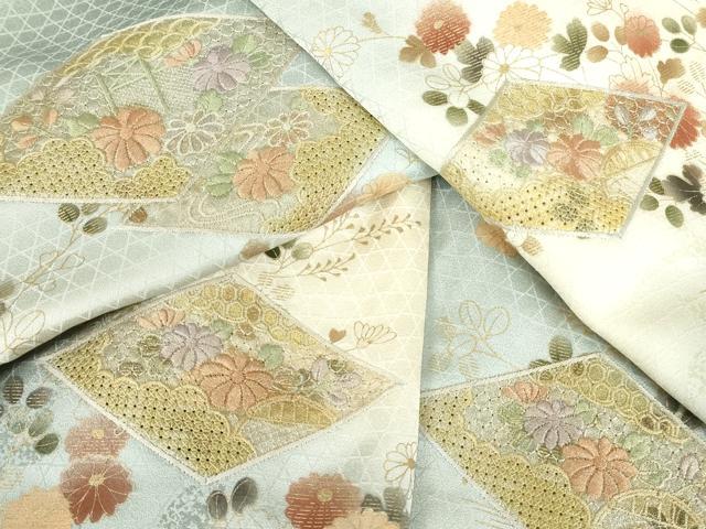 平和屋着物▽中国三大刺繍 スワトウ刺繍 汕頭刺繍 訪問着 単衣 菱花文 暈し染め 金彩 正絹 逸品 DABE4715az