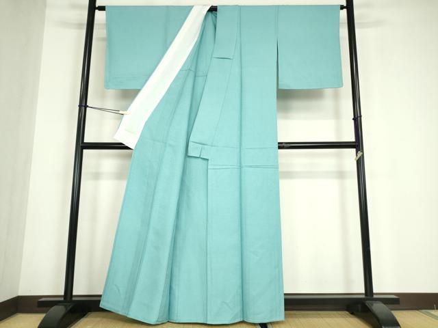 平和屋着物▽上質な色無地 単衣 白群色 正絹 逸品 DABE4724az