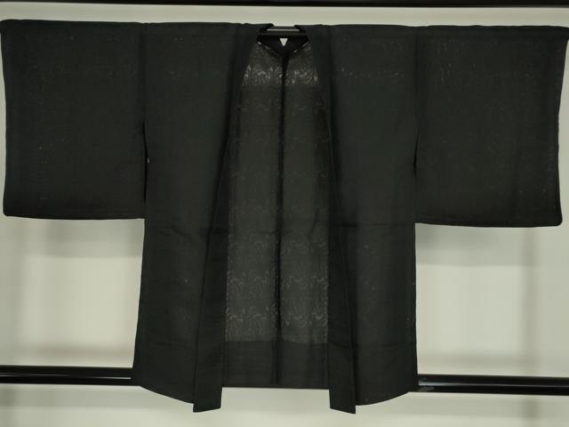 平和屋着物▽羽織 スリーシーズン 春夏秋 塵除け 紗 草葉文 黒地 正絹 逸品 DABE4732az