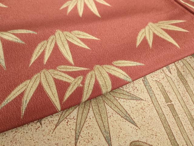 平和屋着物▽訪問着 単衣 片身変わり 福良雀に笹竹文 洗える着物 DABE4738az