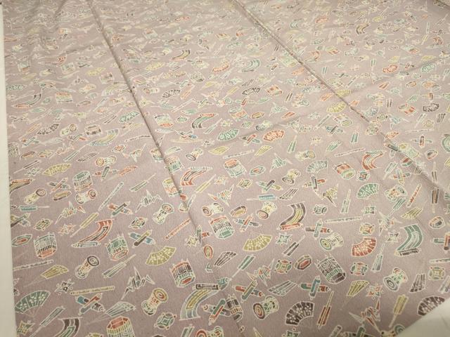 平和屋着物▽小紋 単衣 折鶴楽器扇面花文 洗える着物 DABE4745az