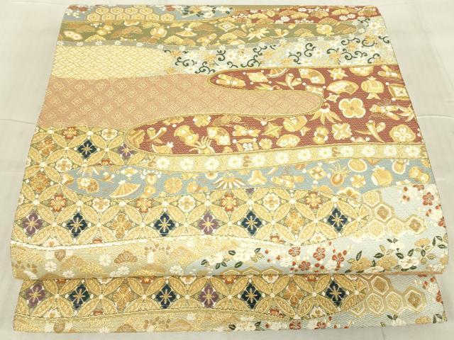 平和屋着物▼六通柄袋帯 霞取り宝づくし花文 金糸 引箔 鈴乃屋扱い 正絹 逸品 DABE4769az