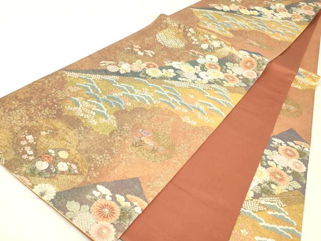 平和屋着物▼六通柄袋帯 唐織 吉祥花松文 金糸 引箔 正絹 逸品 DABE4780az