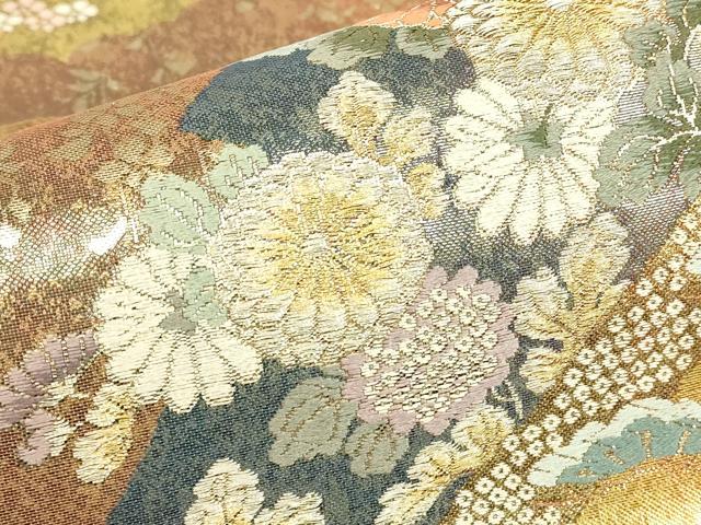 平和屋着物▼六通柄袋帯 唐織 吉祥花松文 金糸 引箔 正絹 逸品 DABE4780az