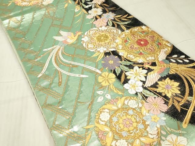 平和屋着物▼六通柄袋帯 正倉院鳳凰花文 金銀糸 正絹 逸品 DABE4791az