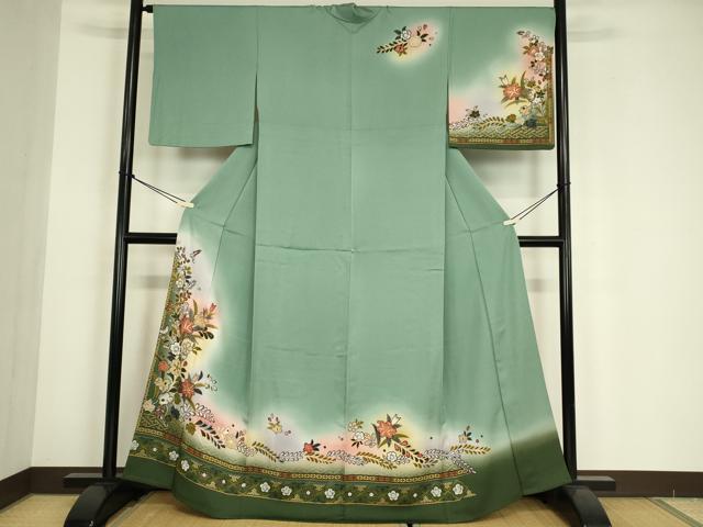 平和屋着物▽訪問着 単衣 七宝に辻が花 暈し染め 正絹 逸品 DABE4797az