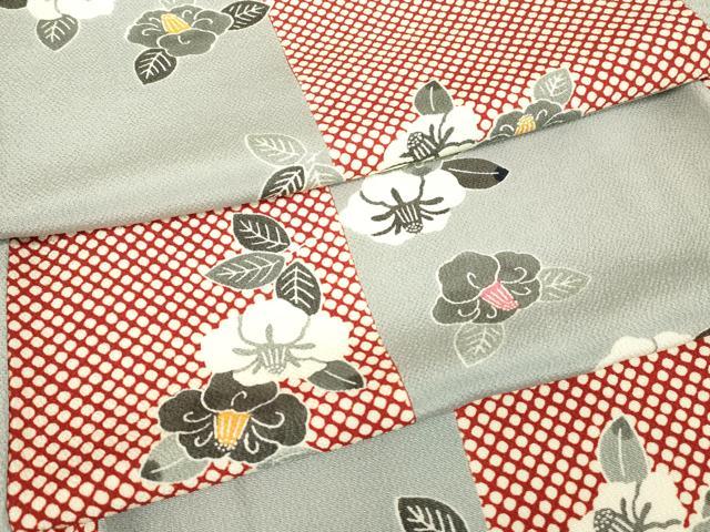 平和屋着物▽上質な小紋 単衣 型染め 市松花文 鬼しぼ縮緬 正絹 逸品 DABE4798az