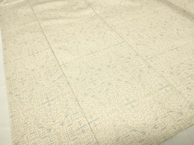 平和屋着物▽白鷹お召 単衣 幾何学文 正絹 逸品 DABE4813az