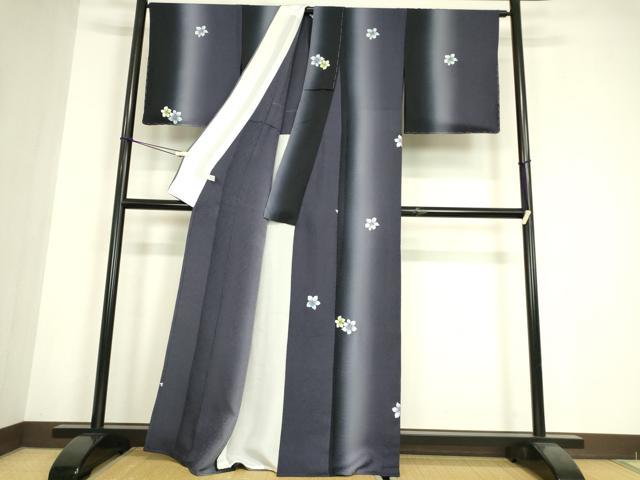 平和屋着物▽上質な小紋 単衣 舞花文 暈し染め 金彩 正絹 逸品 未使用 DABE4814az