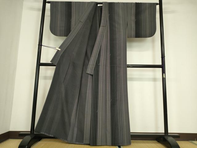 平和屋着物▽小紋 単衣 変わり斜線文 黒地 洗える着物 DABE4816az