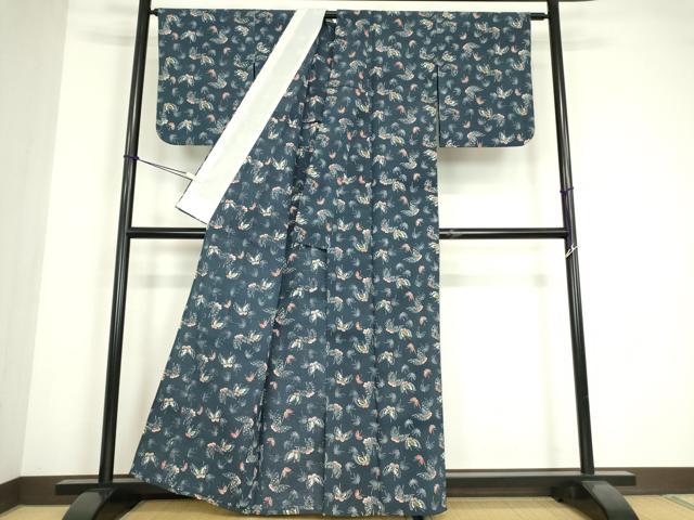 平和屋着物▽上質な小紋 単衣 舞蝶文 正絹 逸品 DABE4819az