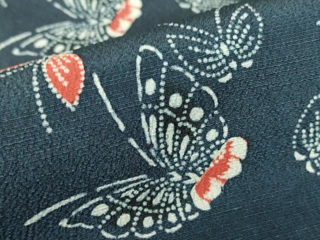 平和屋着物▽上質な小紋 単衣 舞蝶文 正絹 逸品 DABE4819az