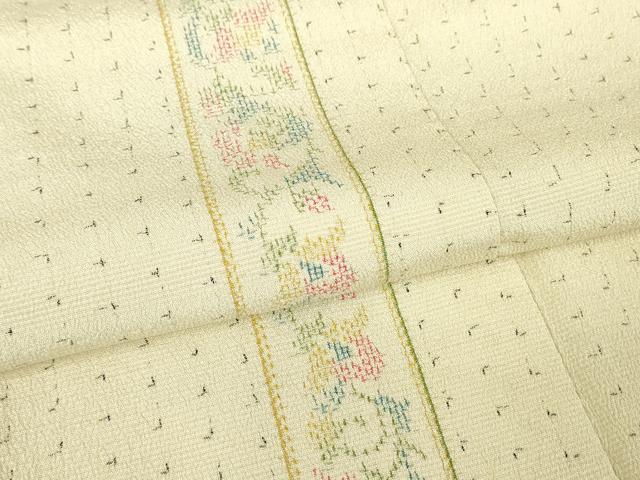 平和屋着物▽本塩沢 単衣 更紗花間道 正絹 逸品 DABE4823az