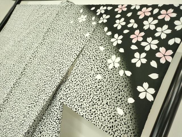 平和屋着物▽訪問着 単衣 舞桜 黒地 洗える着物 DABE4827az