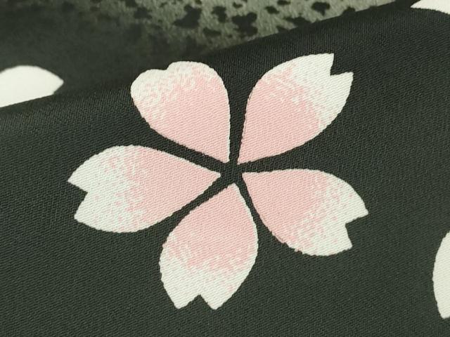 平和屋着物▽訪問着 単衣 舞桜 黒地 洗える着物 DABE4827az