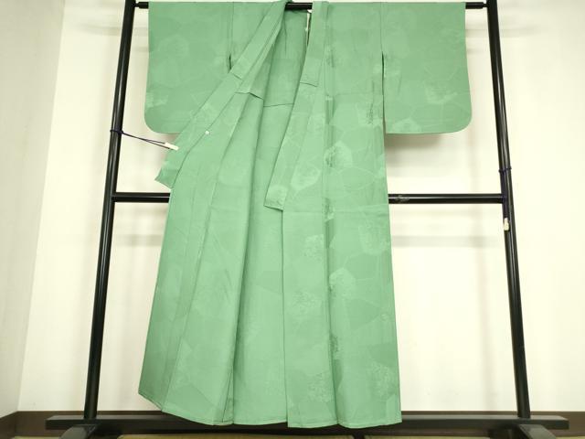 平和屋着物▽上質な色無地 単衣 切嵌め花地紋 薄青色 大丸扱い 正絹 逸品 DABE4830az