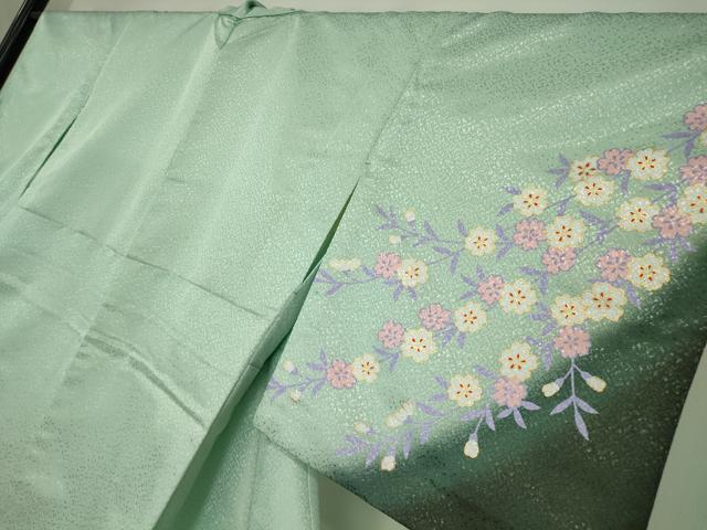 平和屋着物▽訪問着 単衣 舞桜文 暈し染め 金彩 洗える着物 DABE4849az