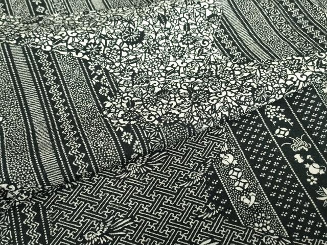 平和屋着物▽小紋 単衣 飛鳥宝尽くし花文 黒地 洗える着物 DABE4861az