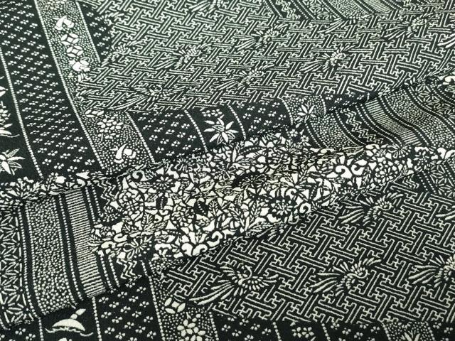 平和屋着物▽小紋 単衣 飛鳥宝尽くし花文 黒地 洗える着物 DABE4861az