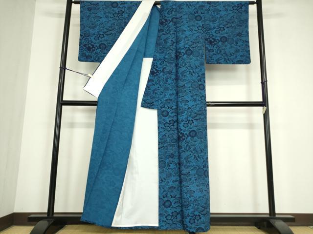 平和屋着物▽小紋 単衣 型染 飛鳥花文 洗える着物 DABE4862az