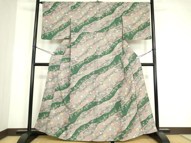 平和屋着物▽小紋 単衣 流水花文 洗える着物 DABE4870az