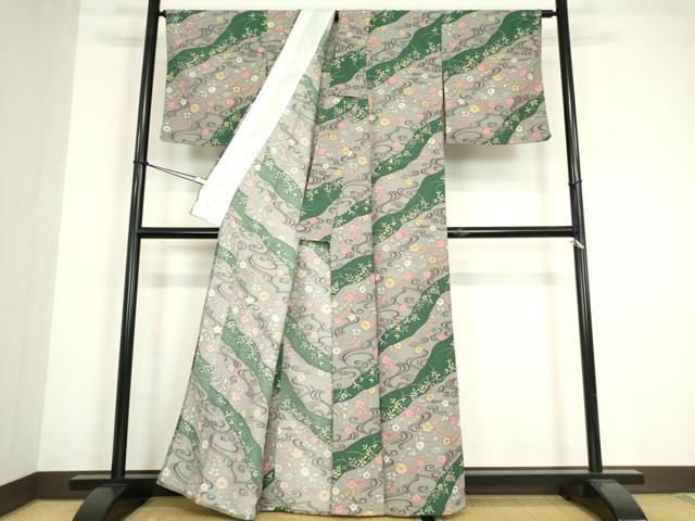 平和屋着物▽小紋 単衣 流水花文 洗える着物 DABE4870az