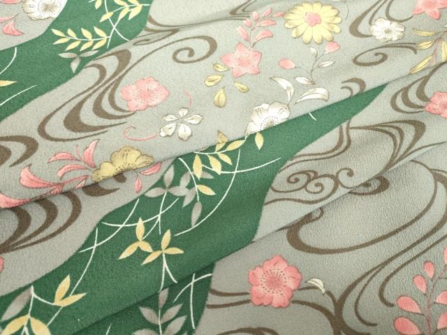 平和屋着物▽小紋 単衣 流水花文 洗える着物 DABE4870az