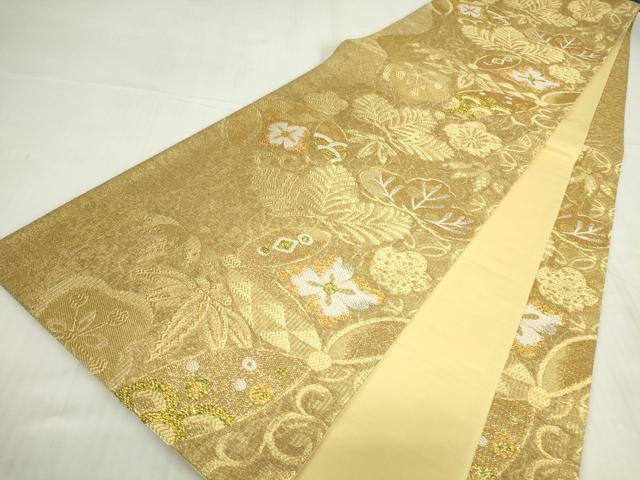 平和屋着物▼六通柄袋帯 七宝若松葉花文 金銀糸 鈴乃屋扱い 正絹 逸品 DABE4883az