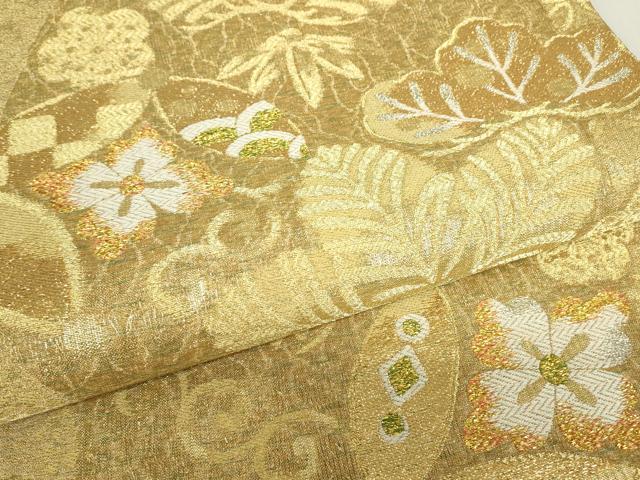 平和屋着物▼六通柄袋帯 七宝若松葉花文 金銀糸 鈴乃屋扱い 正絹 逸品 DABE4883az