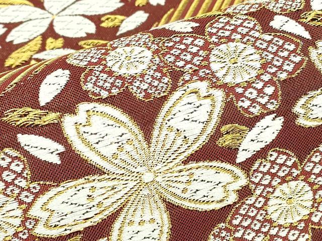 平和屋着物▼六通柄袋帯 舞桜文 金糸 正絹 逸品 DABE4885az