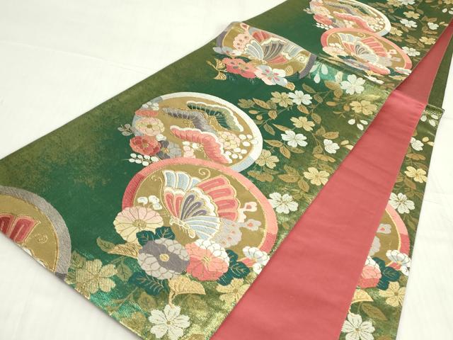 平和屋着物▼六通柄袋帯 花松舞蝶文 金糸 引箔 正絹 逸品 DABE4887az