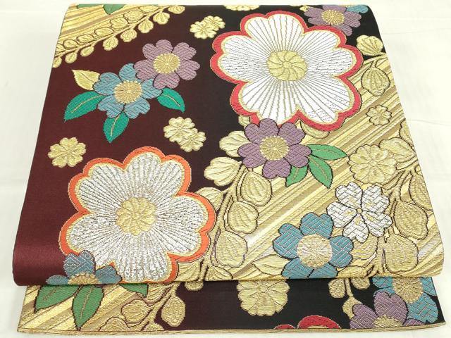 平和屋着物▼六通柄袋帯 舞花文 金銀彩 正絹 逸品 DABE4907az